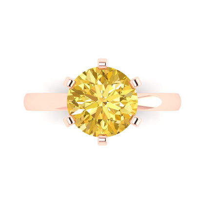 3 cttw Zirconia Simulated Yellow Diamond Solitaire  Engagement Ring - Solid Gold (VVS1, Round Cut,9.0mm)