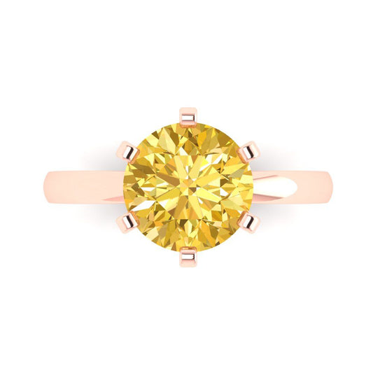 3 cttw Zirconia Simulated Yellow Diamond Solitaire  Engagement Ring - Solid Rose Gold (VVS1, Round Cut,9.0mm)