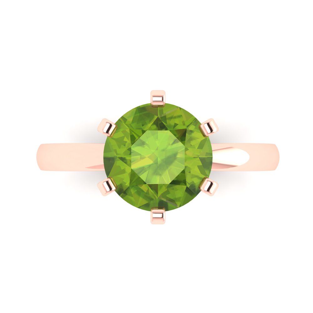 3 cttw Natural Peridot Solitaire  Engagement Ring - Solid Gold (Round Cut,9.0mm)