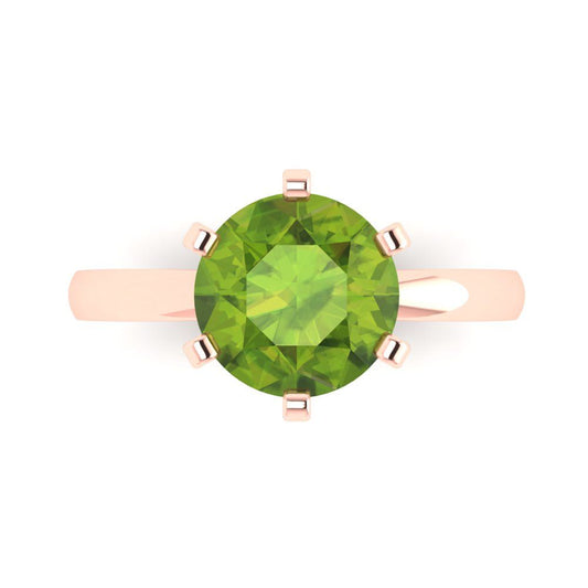 3 cttw Natural Peridot Solitaire  Engagement Ring - Solid Rose Gold (VVS1, Round Cut,9.0mm)