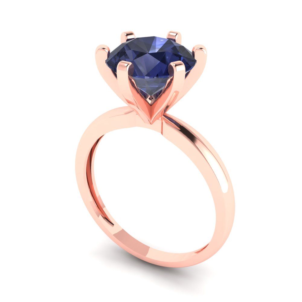 3 cttw Simulated Blue Sapphire Solitaire  Engagement Ring - Solid Gold (Round Cut,9.0mm)