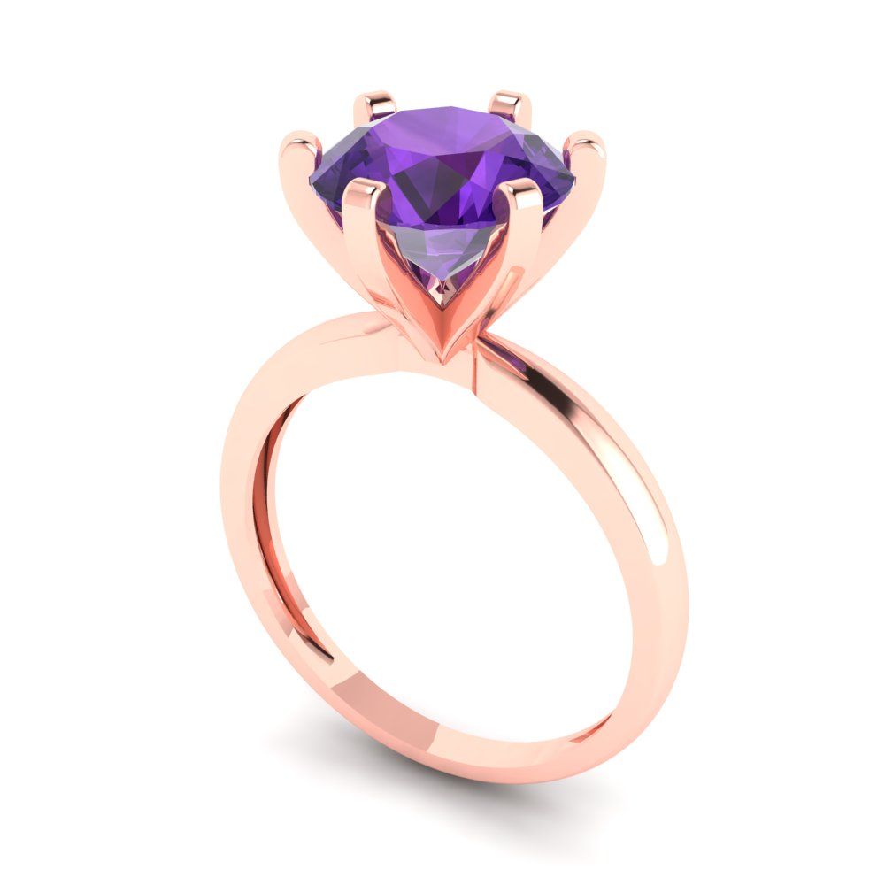 3 cttw Natural Amethyst Solitaire  Engagement Ring - Solid Gold (Round Cut,9.0mm)