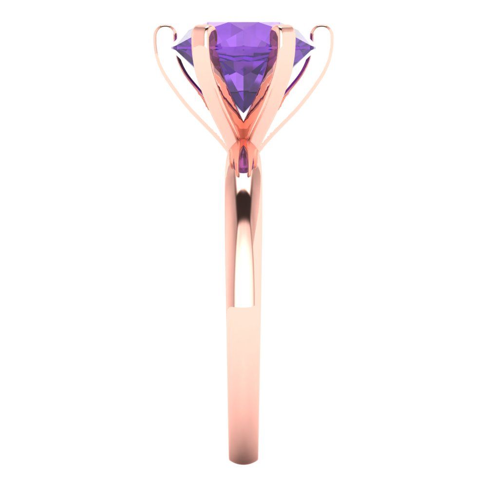 3 cttw Natural Amethyst Solitaire  Engagement Ring - Solid Gold (Round Cut,9.0mm)