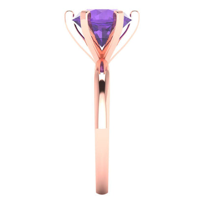 3 cttw Natural Amethyst Solitaire  Engagement Ring - Solid Gold (Round Cut,9.0mm)