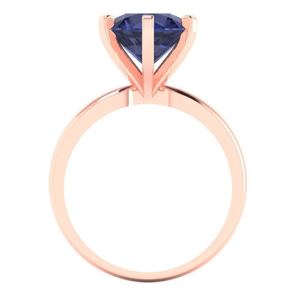 3 cttw Simulated Blue Sapphire Solitaire  Engagement Ring - Solid Gold (Round Cut,9.0mm)