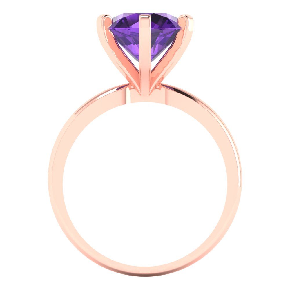 3 cttw Natural Amethyst Solitaire  Engagement Ring - Solid Gold (Round Cut,9.0mm)