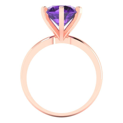 3 cttw Natural Amethyst Solitaire  Engagement Ring - Solid Gold (Round Cut,9.0mm)