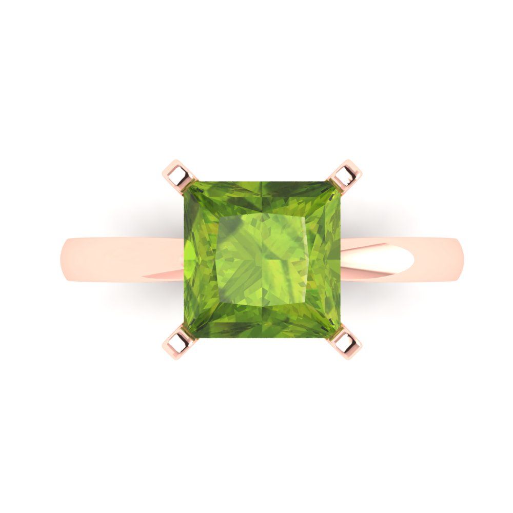 3 cttw Natural Peridot Solitaire  Engagement Ring - Solid Gold (Princess Cut,8.0mm)