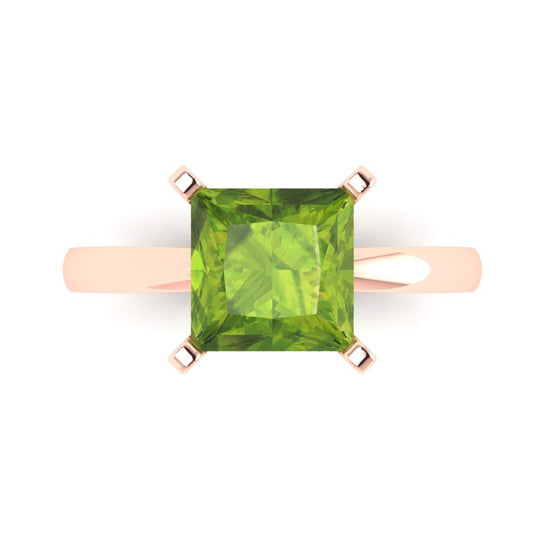 3 cttw Natural Peridot Solitaire  Engagement Ring - Solid Rose Gold (VVS1, Princess Cut,8.0mm)