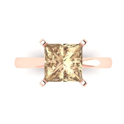 3 cttw Yellow Moissanite Solitaire  Engagement Ring - Solid Gold (Princess Cut,8.0mm)