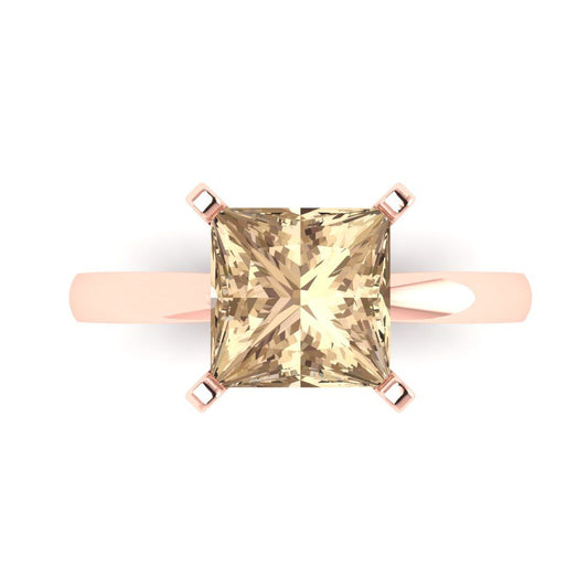 3 cttw Yellow Moissanite Solitaire  Engagement Ring - Solid Rose Gold (VVS1, Princess Cut,8.0mm)