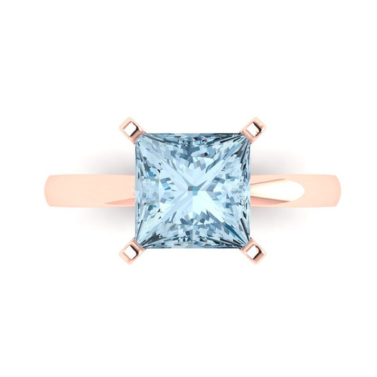 3 cttw Natural Swiss Blue Topaz Solitaire  Engagement Ring - Solid Rose Gold (VVS1, Princess Cut,8.0mm)