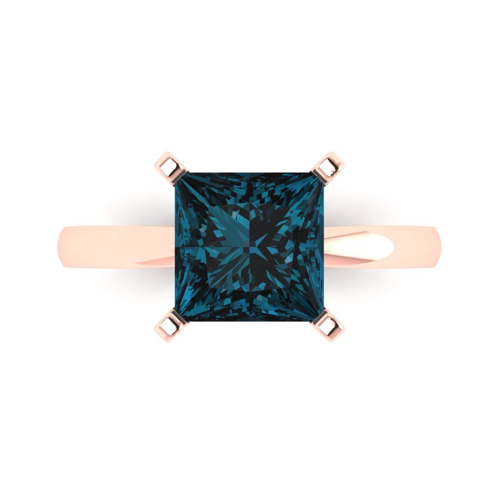 3 cttw Natural London Blue Topaz Solitaire  Engagement Ring - Solid Gold (Princess Cut,8.0mm)