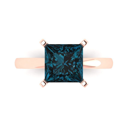 3 cttw Natural London Blue Topaz Solitaire  Engagement Ring - Solid Gold (Princess Cut,8.0mm)