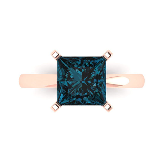 3 cttw Natural London Blue Topaz Solitaire  Engagement Ring - Solid Rose Gold (VVS1, Princess Cut,8.0mm)