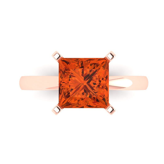 3 cttw Zirconia Simulated Red Diamond Solitaire  Engagement Ring - Solid Rose Gold (VVS1, Princess Cut,8.0mm)