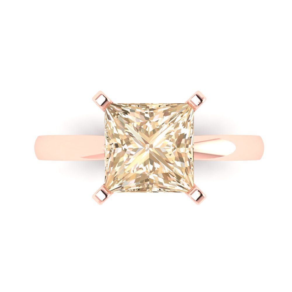 3 cttw Natural Morganite Solitaire  Engagement Ring - Solid Gold (Princess Cut,8.0mm)