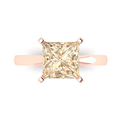 3 cttw Natural Morganite Solitaire  Engagement Ring - Solid Gold (Princess Cut,8.0mm)