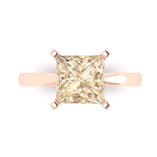 3 cttw Natural Morganite Solitaire  Engagement Ring - Solid Rose Gold (VVS1, Princess Cut,8.0mm)
