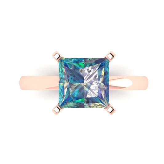 3 cttw Blue Moissanite Solitaire  Engagement Ring - Solid Rose Gold (VVS1, Princess Cut,8.0mm)