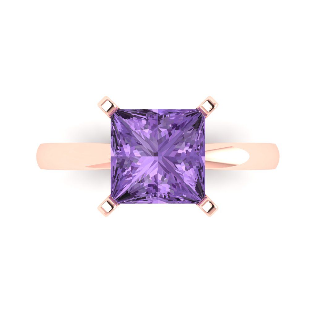 3 cttw Simulated Alexandrite Solitaire  Engagement Ring - Solid Gold (Princess Cut,8.0mm)