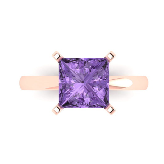 3 cttw Simulated Alexandrite Solitaire  Engagement Ring - Solid Rose Gold (VVS1, Princess Cut,8.0mm)