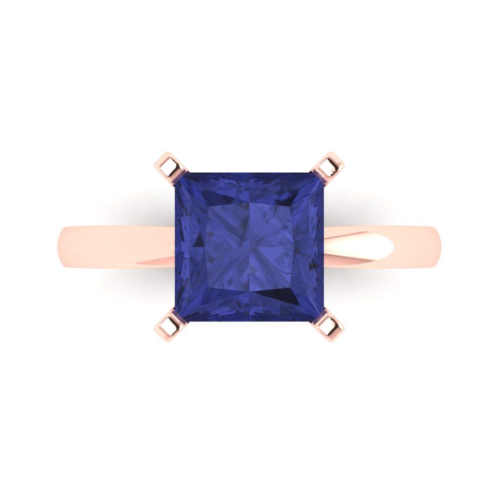 3 cttw Simulated Tanzanite Solitaire  Engagement Ring - Solid Rose Gold (VVS1, Princess Cut,8.0mm)