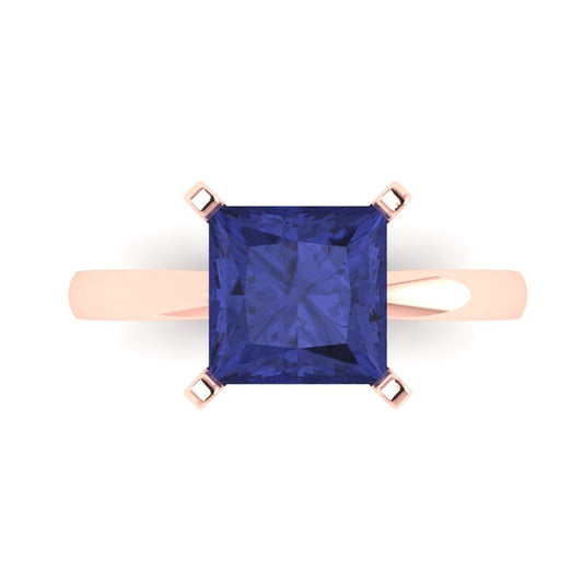 3 cttw Simulated Tanzanite Solitaire  Engagement Ring - Solid Rose Gold (VVS1, Princess Cut,8.0mm)