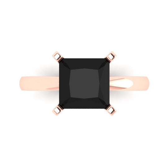 3 cttw Natural Onyx Solitaire  Engagement Ring - Solid Rose Gold (VVS1, Princess Cut,8.0mm)
