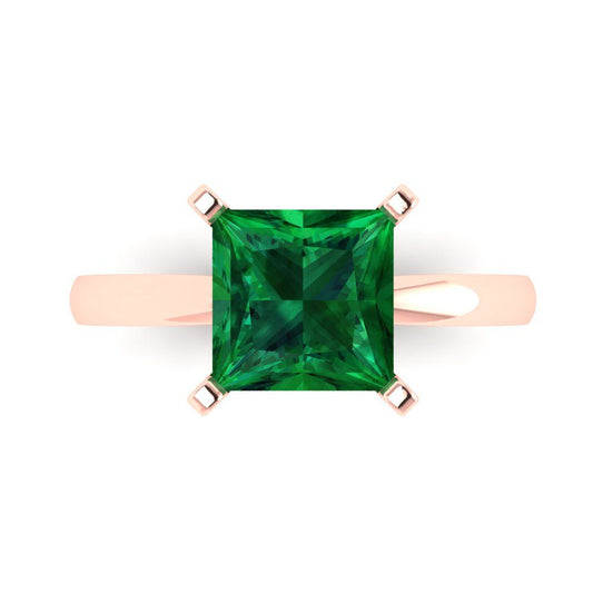 3 cttw Simulated Emerald Solitaire  Engagement Ring - Solid Rose Gold (VVS1, Princess Cut,8.0mm)