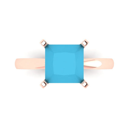 3 cttw Simulated Turquoise Solitaire  Engagement Ring - Solid Gold (Princess Cut,8.0mm)