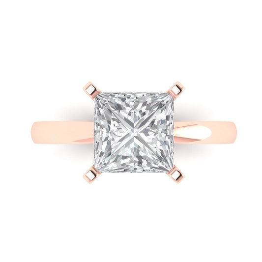 3 cttw White Sapphire Solitaire  Engagement Ring - Solid Rose Gold (VVS1, Princess Cut,8.0mm)