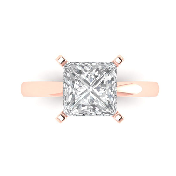 3.0 ct Brilliant Princess Cut White Sapphire Stone Rose Gold Solitaire Ring