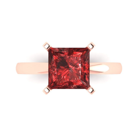 3 cttw Natural Garnet Solitaire  Engagement Ring - Solid Rose Gold (VVS1, Princess Cut,8.0mm)