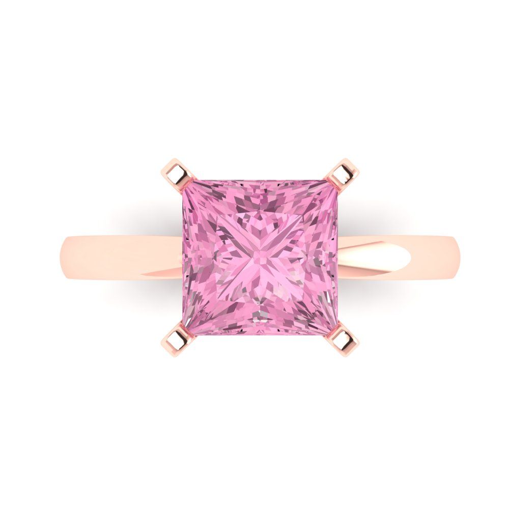 3 cttw Zirconia Simulated Pink Diamond Solitaire  Engagement Ring - Solid Gold (VVS1, Princess Cut,8.0mm)