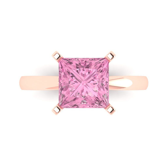 3 cttw Zirconia Simulated Pink Diamond Solitaire  Engagement Ring - Solid Rose Gold (VVS1, Princess Cut,8.0mm)