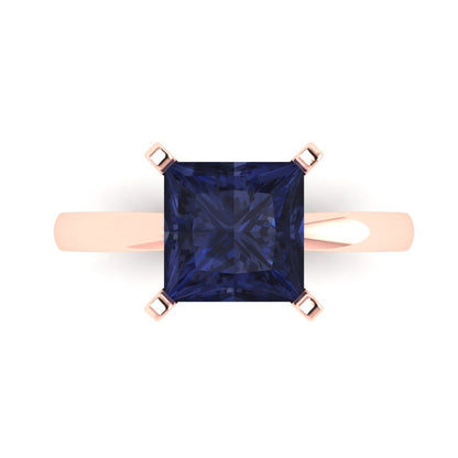 3 cttw Simulated Blue Sapphire Solitaire  Engagement Ring - Solid Gold (Princess Cut,8.0mm)