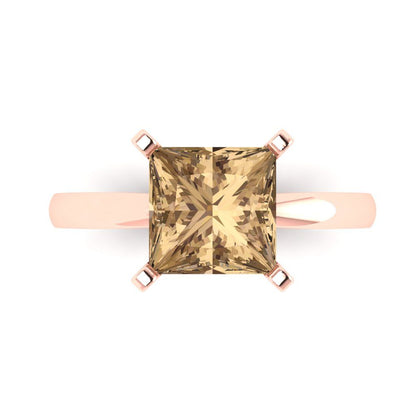 3 cttw Zirconia Simulated Champagne Diamond Solitaire  Engagement Ring - Solid Gold (VVS1, Princess Cut,8.0mm)