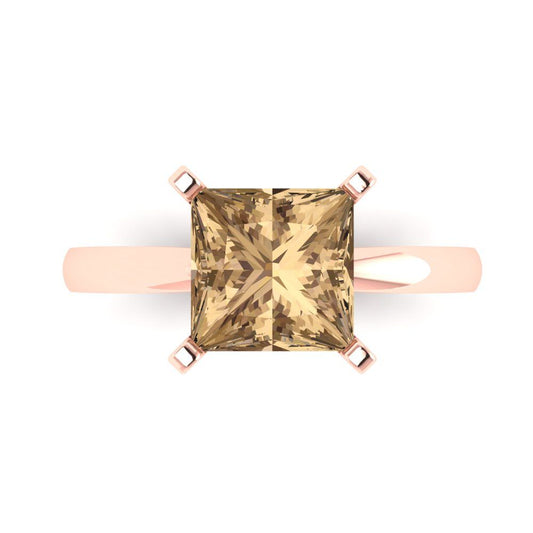 3 cttw Zirconia Simulated Champagne Diamond Solitaire  Engagement Ring - Solid Rose Gold (VVS1, Princess Cut,8.0mm)
