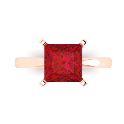3 cttw Simulated Ruby Solitaire  Engagement Ring - Solid Gold (Princess Cut,8.0mm)
