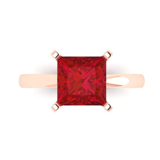 3 cttw Simulated Ruby Solitaire  Engagement Ring - Solid Rose Gold (VVS1, Princess Cut,8.0mm)