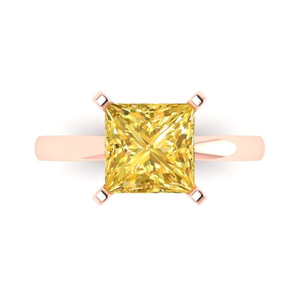 3 cttw Natural Citrine Solitaire  Engagement Ring - Solid Rose Gold (VVS1, Princess Cut,8.0mm)