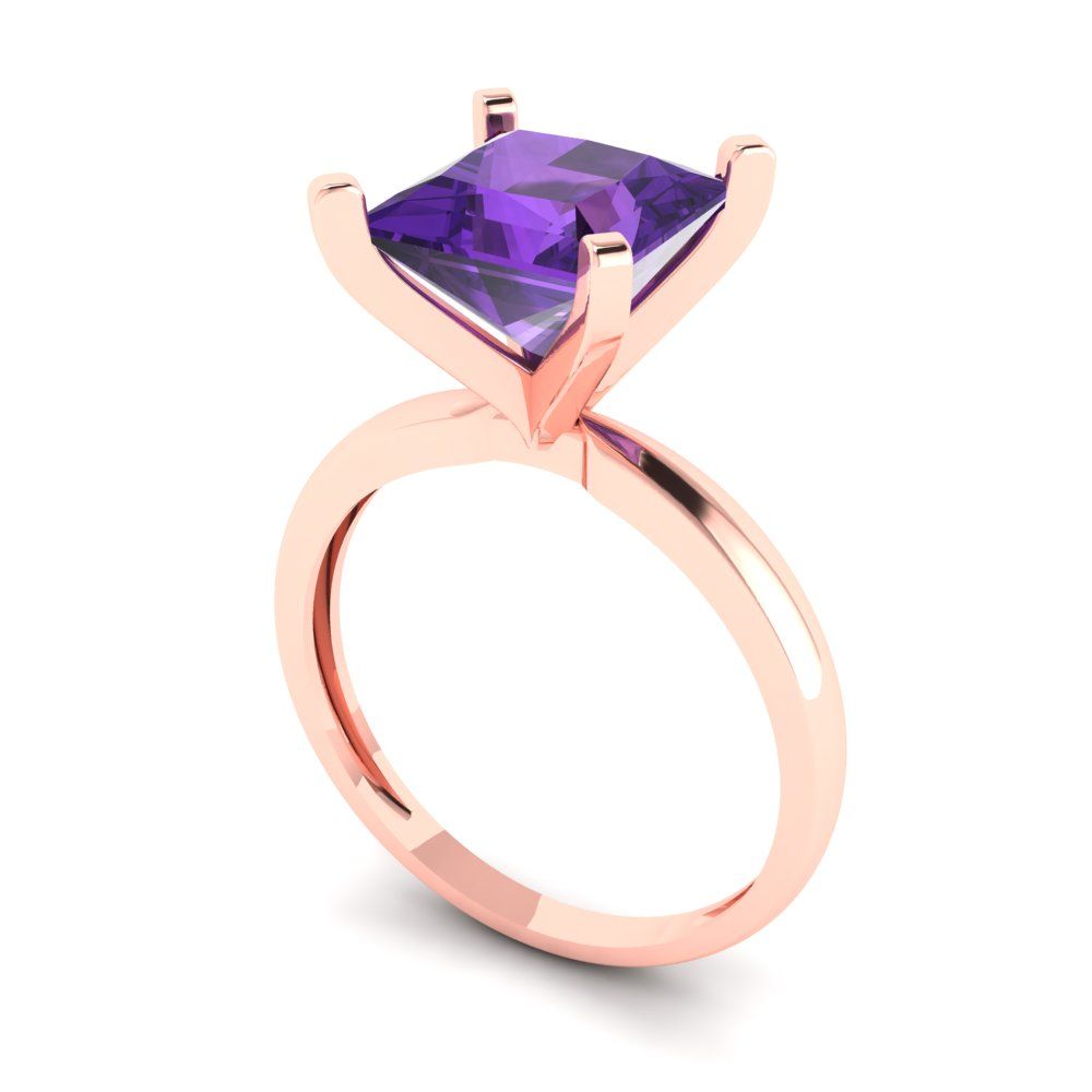 3 cttw Natural Amethyst Solitaire  Engagement Ring - Solid Gold (Princess Cut,8.0mm)