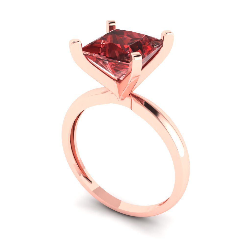 3 cttw Natural Garnet Solitaire  Engagement Ring - Solid Gold (Princess Cut,8.0mm)