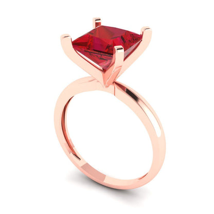 3 cttw Simulated Ruby Solitaire  Engagement Ring - Solid Gold (Princess Cut,8.0mm)