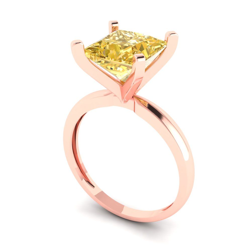 3 cttw Natural Citrine Solitaire  Engagement Ring - Solid Rose Gold (VVS1, Princess Cut,8.0mm)