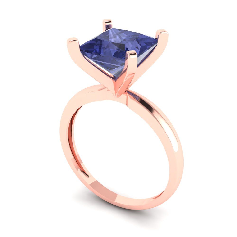 3 cttw Simulated Tanzanite Solitaire  Engagement Ring - Solid Rose Gold (VVS1, Princess Cut,8.0mm)