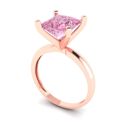 3 cttw Zirconia Simulated Pink Diamond Solitaire  Engagement Ring - Solid Gold (VVS1, Princess Cut,8.0mm)