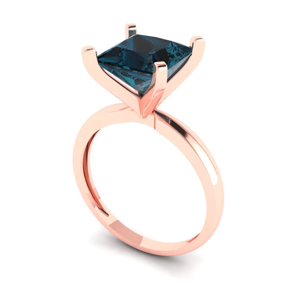 3 cttw Natural London Blue Topaz Solitaire  Engagement Ring - Solid Gold (Princess Cut,8.0mm)