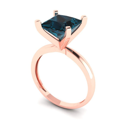 3 cttw Natural London Blue Topaz Solitaire  Engagement Ring - Solid Gold (Princess Cut,8.0mm)
